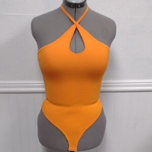 Forever 21 Vibrant Orange Cross-Neck Bodysuit